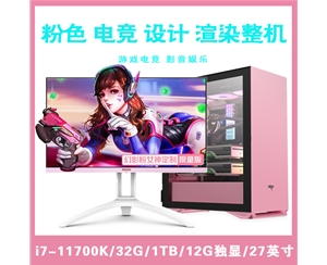 【i7-11700K整机】酷睿i7-11700K/32G内存/1TB固态/12G独显/27寸显示器 粉色电竞设计游戏整机